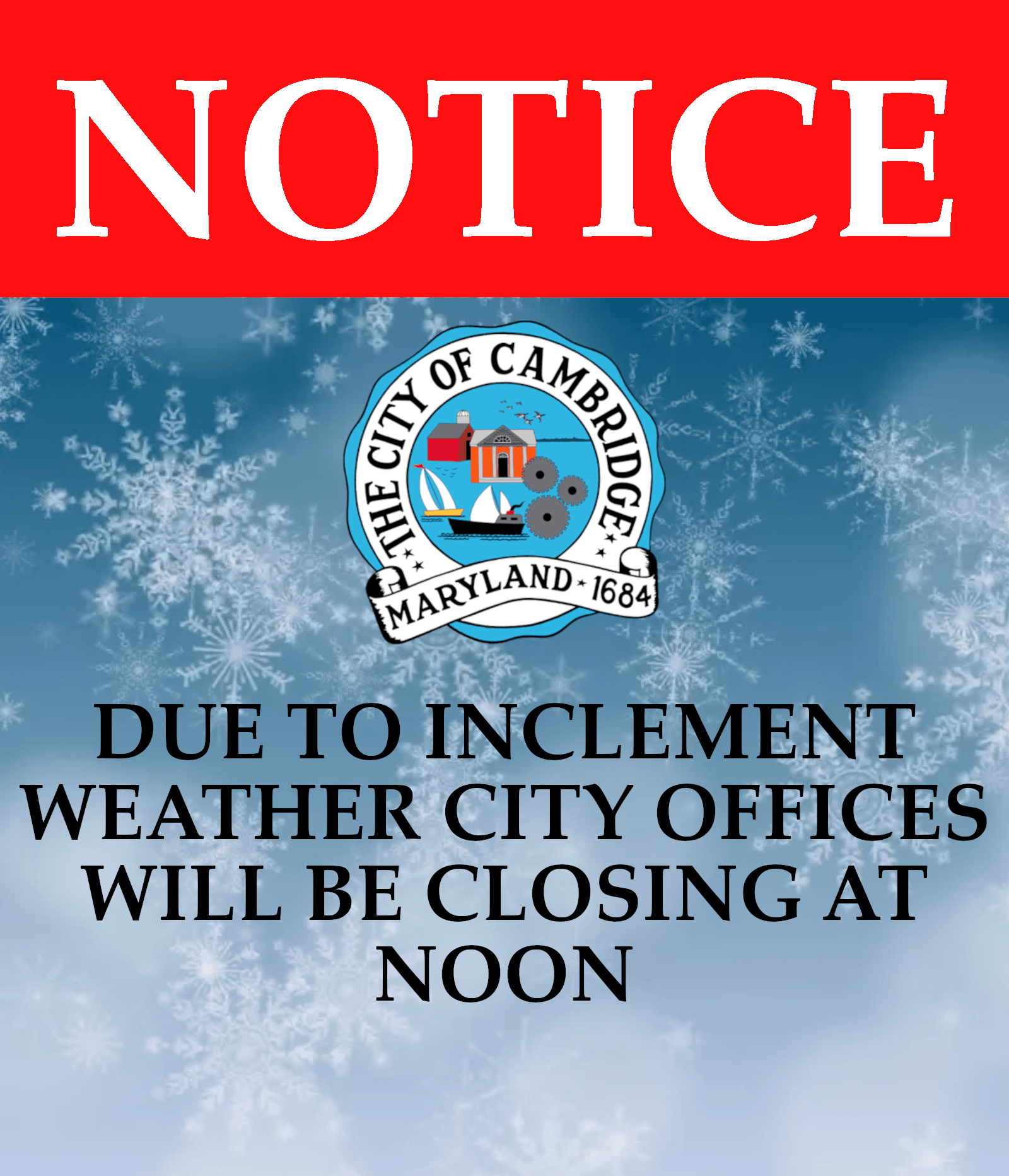 City Offices will be closing at noon
