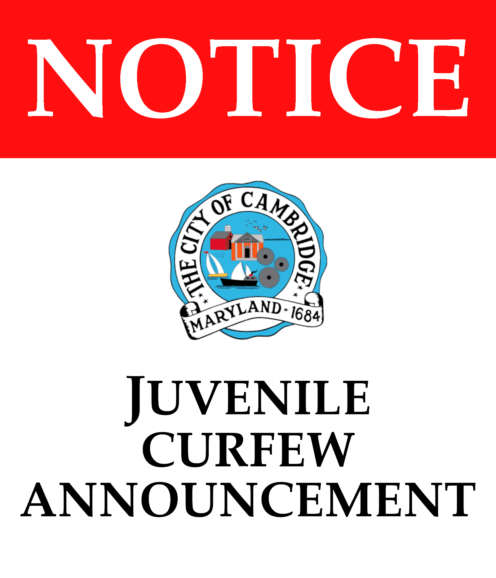 City of Cambridge Juvenile Curfew Announcement