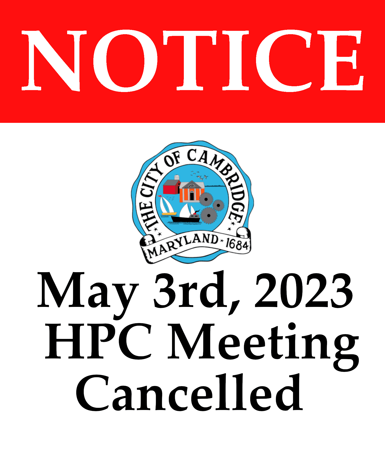 City of Cambridge HPC Meeting Cancelled