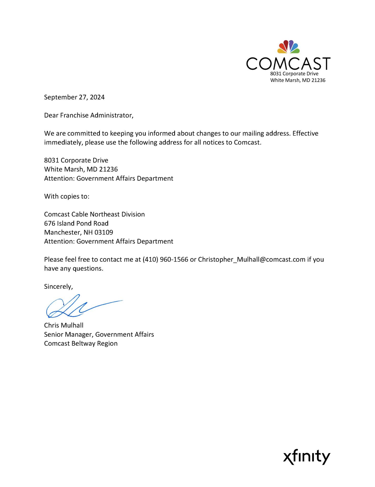 Comcast Move to White Marsh, MD