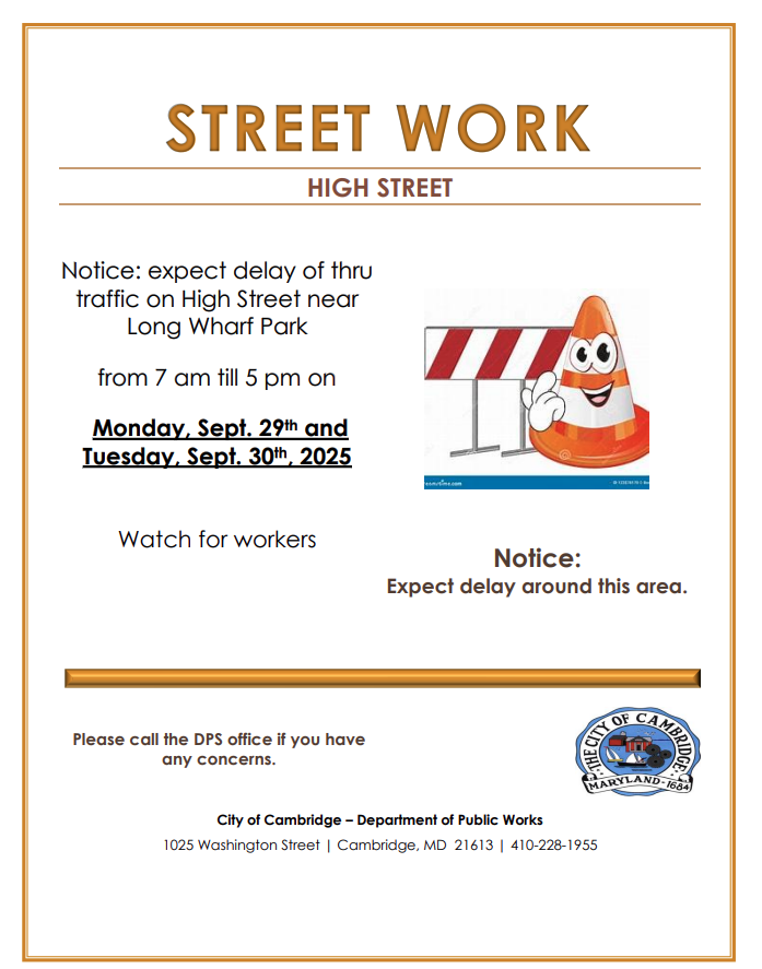 Expect delays on High Street on Sept. 29th and Sept. 30th